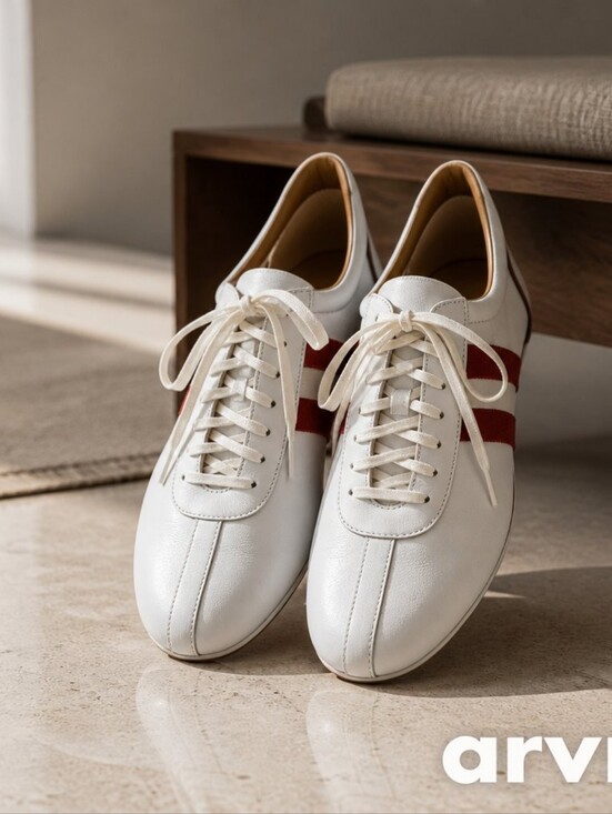 Bally Shoes - BALLY of Switzerland Leather Casual Sneakers White, Red Stripe Authentic EUC